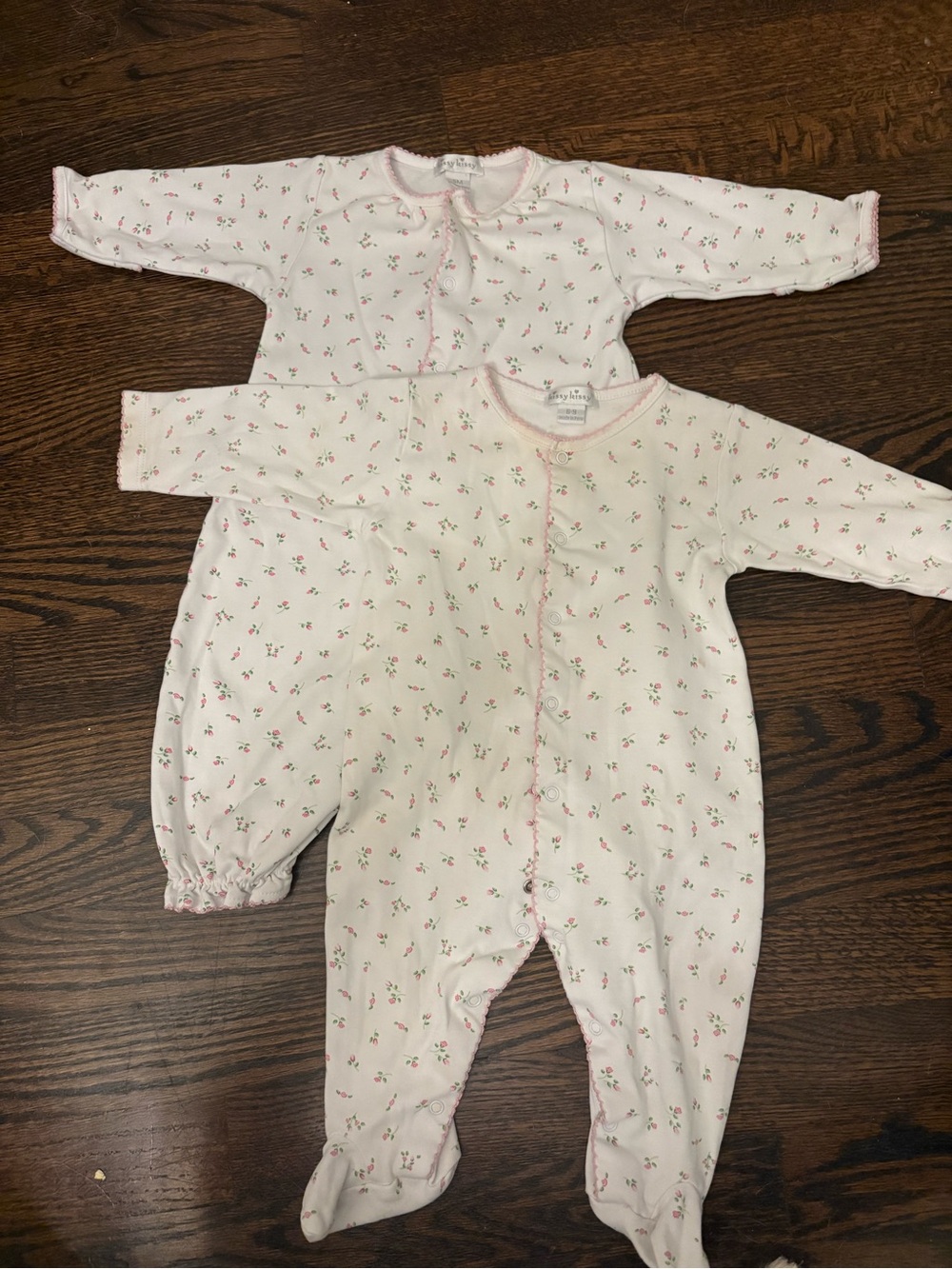 Kissy Kissy Pink Cream Floral Footed One-Piece Bodysuit (2-Pack)
